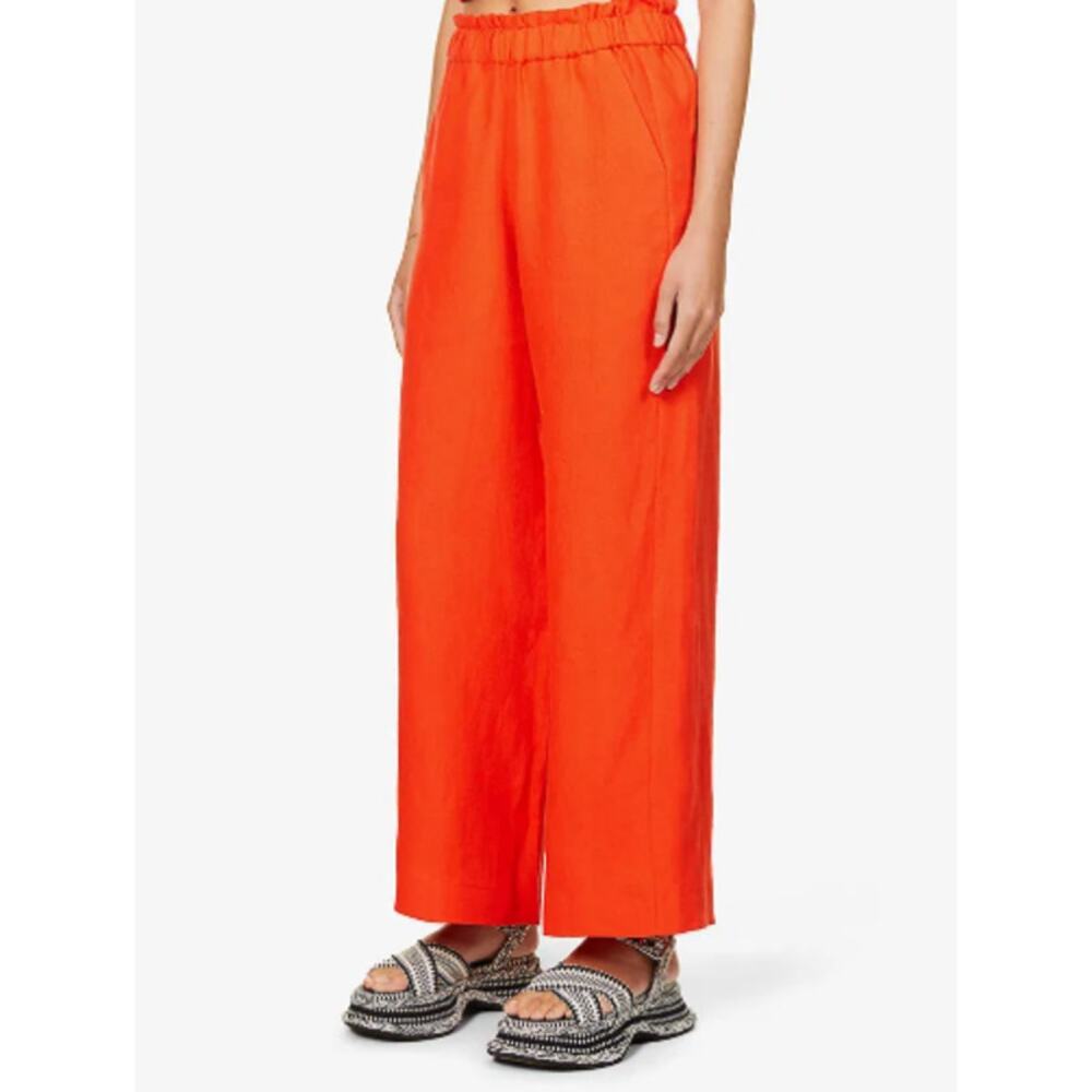 CASA RAKI Natalia Wide-Leg High-Rise Linen Trousers in SCARLET Size Large